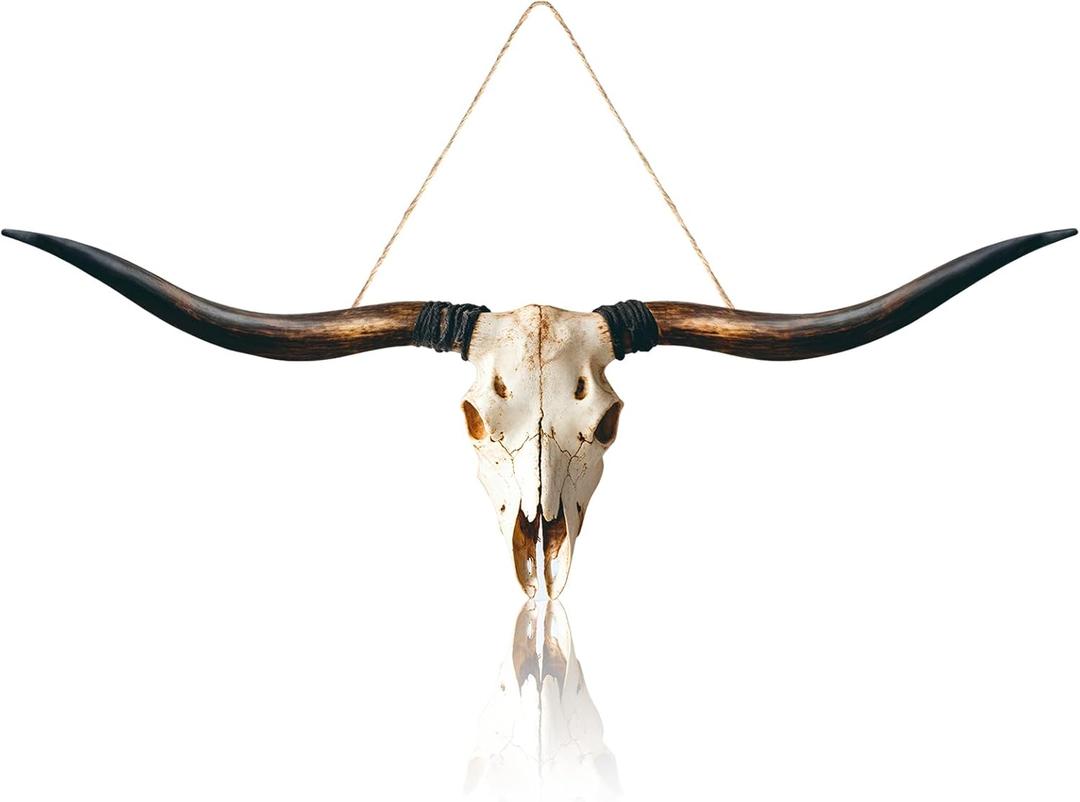 Flat Printed Longhorn Skull Wall Decor Wooden Longhorn Cow Door Sign Large Farmhouse Printed Pendant Decor Realistic Style Wooden Cow for Holiday Front Door Porch Wall