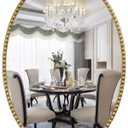 JIINGYO Oval Bathroom Mirror, 24x36 Inch Floral White Oval Mirrors for Wall, White Metal Floral Frame Mirrors for Bedroom Living Room Hallway, Hangs Horizontally or Vertically