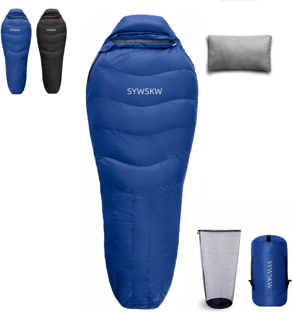 Down Sleeping Bag with Pillow for Backpacking,15 5 0 Wide Down Sleeping Bag (86.6 in x 33.5 in) for Adults,Youth Camping and Hiking Outdoor with 680FP Duck Down