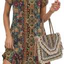 Zeagoo Summer Dresses for Women Casual A Line Dress 2026 V Neck Short Dresses Floral Sundress Pleated Boho Dress (L)