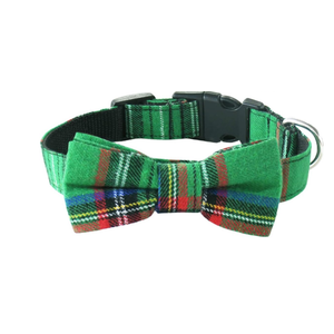 Malier Dog Collar with Bow tie, Christmas Classic Plaid Snowflake Dog Collar Holiday for Small Medium Large Dogs Cats Pets (Scotland Green Plaid, Medium)