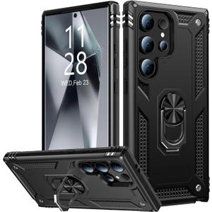 IKAZZ for Galaxy S25 Ultra Case,Military Grade Shockproof Heavy Duty Protective Phone Cover Pass 16ft Drop Test with Magnetic Kickstand Car Mount Holder Black