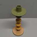 Bloomingville Enameled Decorative Metal Taper Candle Holder, Green, Tan and Pink