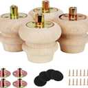 2 Inch Wooden Unfinished Bun Feet for Dresser Legs Couch Sofa Cabinet bun feet Ottoman DIY Replacement Wood Furniture Legs for Furniture Set of 4 (4set, 2inch)