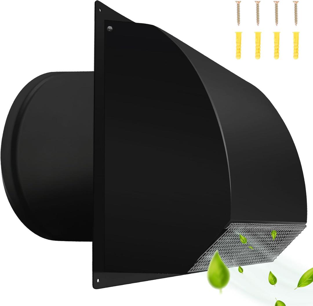 10 inch Steel Hooded Wall Vent with Screen & Damper, Black