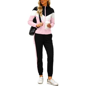 Marvmys Women's Tracksuit Set 2 Piece Sweatsuit Outfits Long Sleeve Zip Up Lounge Jogger Set with Pocket (Large, Pink)