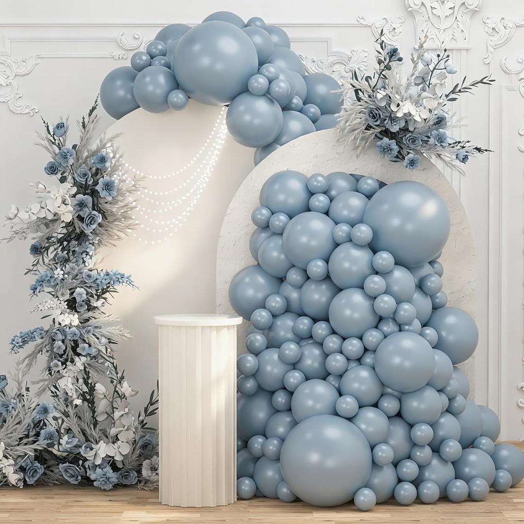 108Pcs Dusty Blue Double Stuffed Balloons Different Size, 18/12/10/5 inch Matte Grey Blue Balloons Garland Arch kit for Birthday Gender Reveal Neutral Baby Shower Party