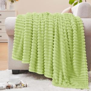 BEDELITE Fleece Blanket Twin Size  3D Ribbed Jacquard Soft and Warm Decorative Fuzzy Blankets  Cozy, Fluffy, Plush Lightweight Throw Blankets for Couch, Bed, Sofa(Cream Lime, 60x80 inches)