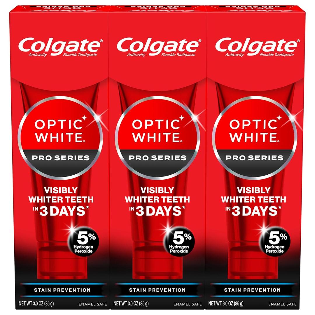 Colgate Optic White Pro Series Stain Prevention Hydrogen Peroxide Toothpaste, Teeth Whitening Toothpaste, Effectively Removes Tea, Coffee, and Wine Stains, Enamel-Safe for Daily Use, 2 Pack, 3.0 oz