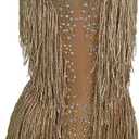 Women Rhinestones Fringes Leotard for Latin Dance Nightclub Party Costume Stage Wear Performance Tassel Bodysuit One Size