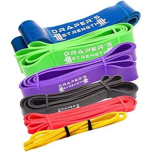 DRAPER'S STRENGTH Heavy Duty Resistance Stretch Loop Bands for Powerlifting Workout Exercise and Assisted Pull Ups (#13 6 Band Set Yellow-Blue)