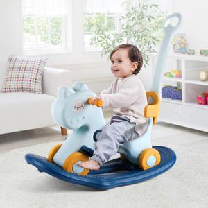 4 in 1 Rocking Horse for Toddlers 1-3 Years Old, Baby Rocking Toy Fun Birthday Gift for 1+ Boys, Ride on Toy with Detachable Balance Board and Footrest, Balance Bike with Push Handle, Blue