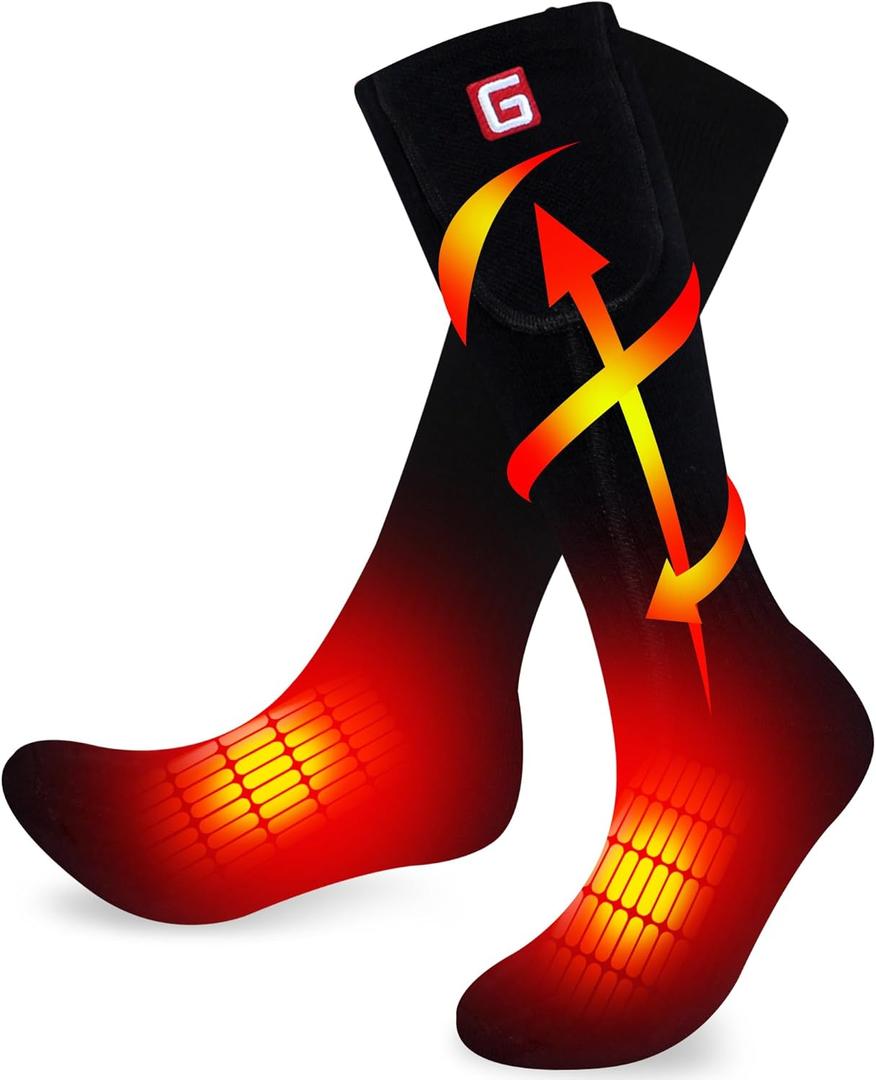 Rabbitroom Men Heated Socks Rechargeable Washable Heated Socks for Arthritis Chronically Cold Feet Electric Heated Socks Winter Cold Weather Warm Socks for Hunting Skiing Walking Fishing Freezer (Black)