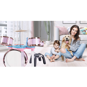 Soft Microphone Compatible with MP3 Music Player - Children's Educational Instrument Toy Set Rock Jazz Drum Set Percussion Instrument Music Enlightenment Education Toy (Pink)