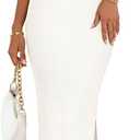 MEROKEETY Women's 2026 Off Shoulder Bodycon Midi Dress Summer Spring Formal Elegant Knit Sweater Dresses (White, L)