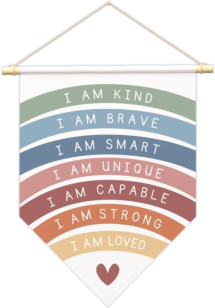 Positive Affirmations Wall Art for Kids,I Am Enough,Rainbow Inspirational Classroom Decor, I Am Kind Smart Brave Loved Nursery Banner, Bedroom Hanging Sign,Nursery Motivational School Wall Decor-B10