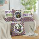 2 x Happy Mardi Gras Throw Pillow Covers 18x18 Set of 4 Fleur De Lis Lattice Beads Masks Lobster Designs Festive Cushion Covers for Home Sofa Couch Party Carnival Cushion Case Decoration