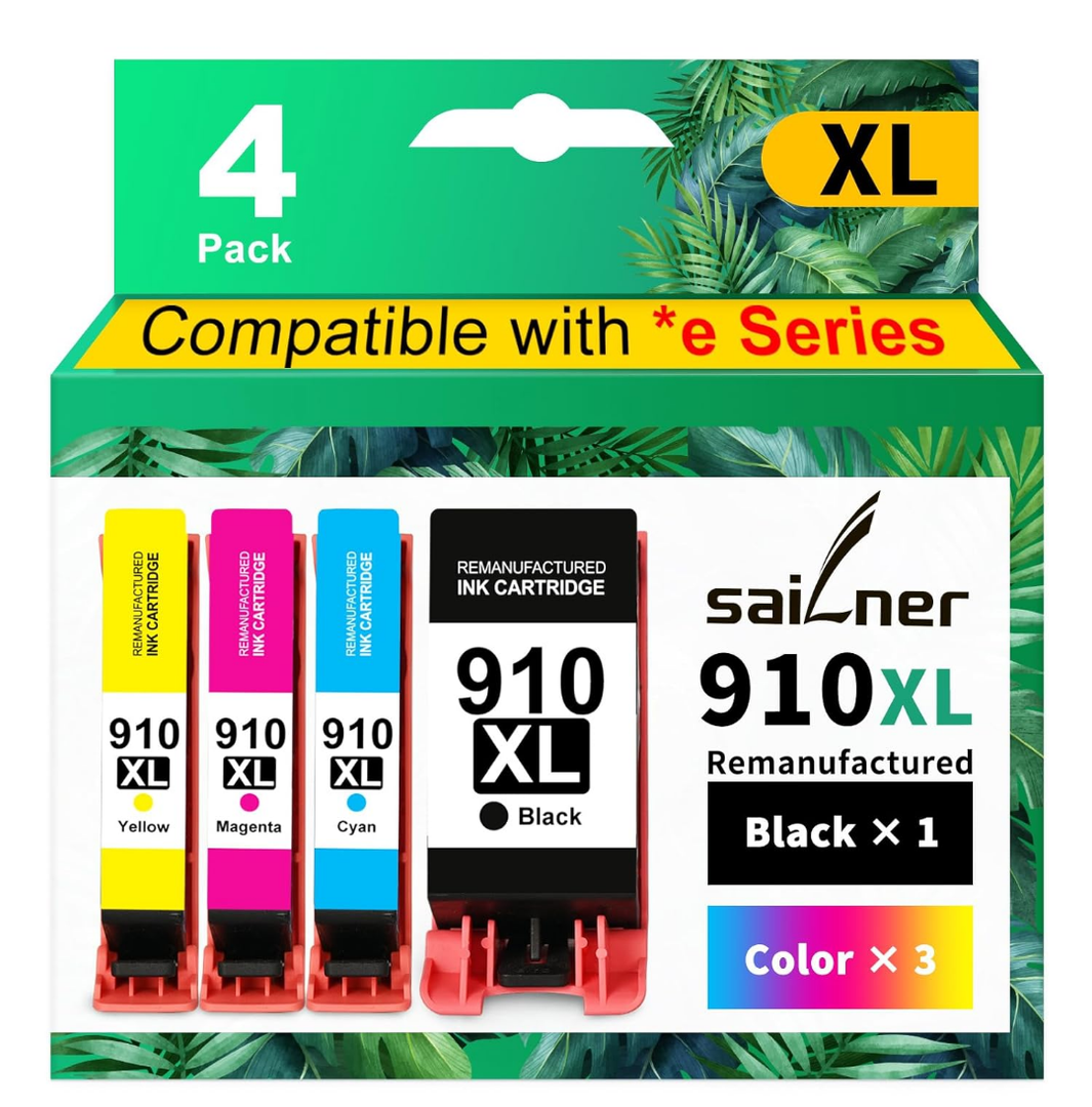 SAILNER 910XL Remanufactured Ink Cartridge Replacement for 910XL Ink Cartridges Combo Pack 910 XL Compatible with OfficeJet Pro 8020 8025 8028 8035 8030 8010 8015 8018 8022 Printer