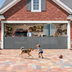 200'' Retractable Baby Gates Extra Wide, 42'' Extra Tall Retractable Dog Gate, 16 FT Grey Indoor/Outdoor Retractable Gate with Reinforcement Rods for Garage, Doorways, Stairs, Decks, Driveway, Patio