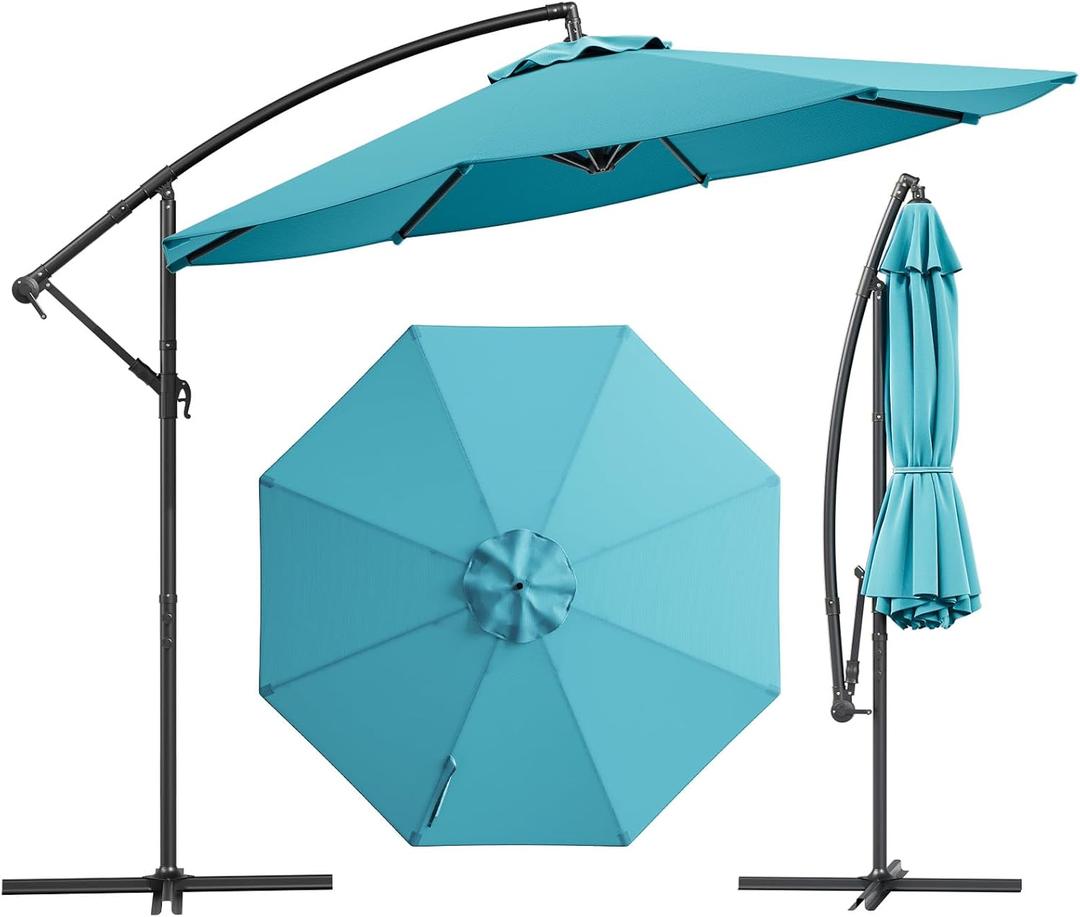 Patio Umbrella, Outdoor Market Umbrella Featuring Push Button Tilt & Hand Crank, 8 Sturdy Ribs, UV Block Waterproof Fade Resistant Canopy, Ideal for Garden, Deck, Backyard, Poolside