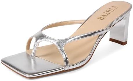 YYBYYB Women's Chunky Heels Flip Flops Block Heeled Sandals Square Open Toe Heels Summer Party Sexy Dress Shoes 6
