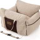 Dog Car Seat for Small Dogs - Waterproof Pet Booster Seat for Car with Clip-On Safety Leash, Soft Travel Carrier for Puppy up to 25 lbs, Memory Foam Filling & 2 Adjustable Buckles Houndstooth