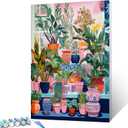 Colorful Potted Plants Digital Painting Paint by Numbers Kit for Adults Acrylic Oil Painting Set Painting for Beginners Tropical Green Leafy Plants Drawing Wall Decor Gift 12x16 in (Frameless)