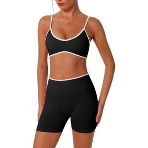 ABOCIW Workout Sets for Women Color Block Sports Bra Hidden Scrunch High Waist Biker Shorts 2 Piece Gym Yoga Outfits (Small, Black)