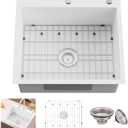 White Stainless Steel Kitchen Sink - 25x22 Inch Single Bowl Topmount With Sink Grid and Drain Assembly - Clean & Bright Bar Sink to Enhance Aesthetic Appeal of Modern Kitchen, 25x22x9 inches