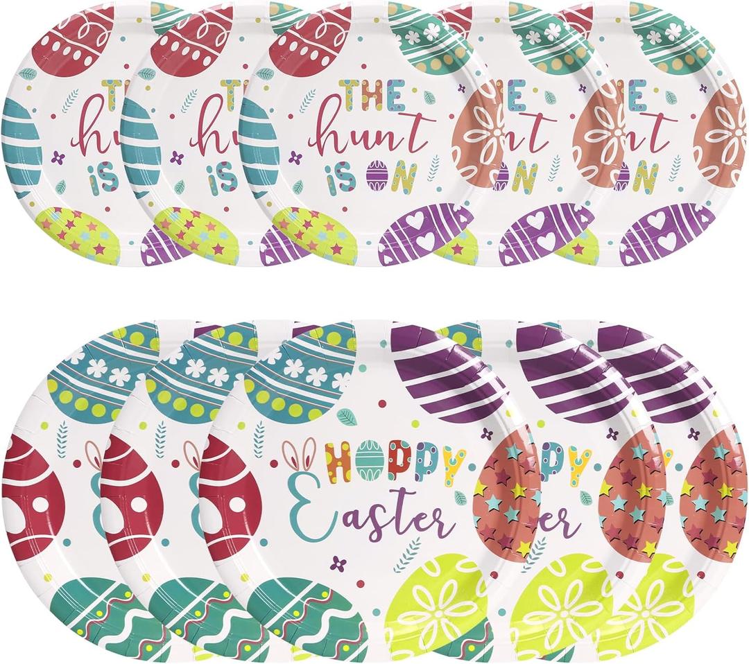 50 PCS Easter Plates, 9 Inch 7 Inch Dessert Paper Plates Party Supplies for Spring Holiday Picnic, Serve for 25 Guests (Egg)