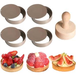 KALAIEN 4 Packs Mini Tart Pans with Removable Bottom 3 Reusable Non-Stick Egg Tart Mold with Tart Tamper for Cheesecake Muffin Pan
