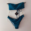 ZAFUL Womens Bandeau Bikini Sets Sexy Strapless Two Piece Swimsuit Cheeky High Cut Cute Ribbed Ladies Bathing Suit, Size S