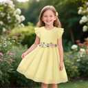 LQSZ Tutu Dress for Little Flower Girl Toddler, Girls Summer Dress Ruffle Sleeve for Princess Birthday Wedding Dance Party 110