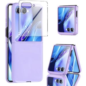 Astter for Samsung Galaxy Z Flip 7 Case,Galaxy Z Flip 7 Case with Screen Protector,Shockproof Drop-Proof Slim Hard PC Protective Cover for Samsung Z Flip7-Purple