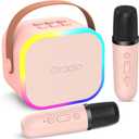 Oraolo Karaoke Machine with 2 Wireless Microphones, Portable Mini Karaoke for Kids, Funny Magical Sound Modes, Speaker Support Multi-Channel Connection, Birthday Gifts for Girls Boys