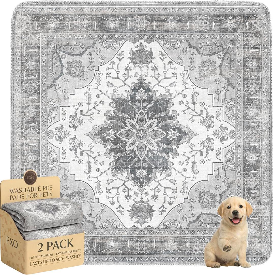 Washable Pee Pads for Dogs,Great Urine Absorbent Reusable Puppy Training Pads,Waterproof,Leak-Proof & Non-Slip Potty Pads for Whelping,CratePlaypenBed.(Gray Floral, 48" x48" )