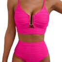 Herseas 2 Piece Bikini Set U-Wire Cutout Popular Swimsuit High Waisted Textured 2026 Summer Beach Swim Bathing Suits (Large)