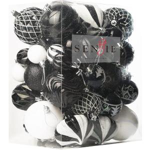 Christmas Ball Ornaments Set Assorted Shatterproof Ornaments 63 PCS Shaped Styles Xmas Tree Holiday Decorative,Black