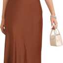 Women's Summer Satin Dress Elegant Cowl Neck Adjustable Spaghetti Strap Wedding Guest Cocktail Party Maxi Dresses (Brown, S)