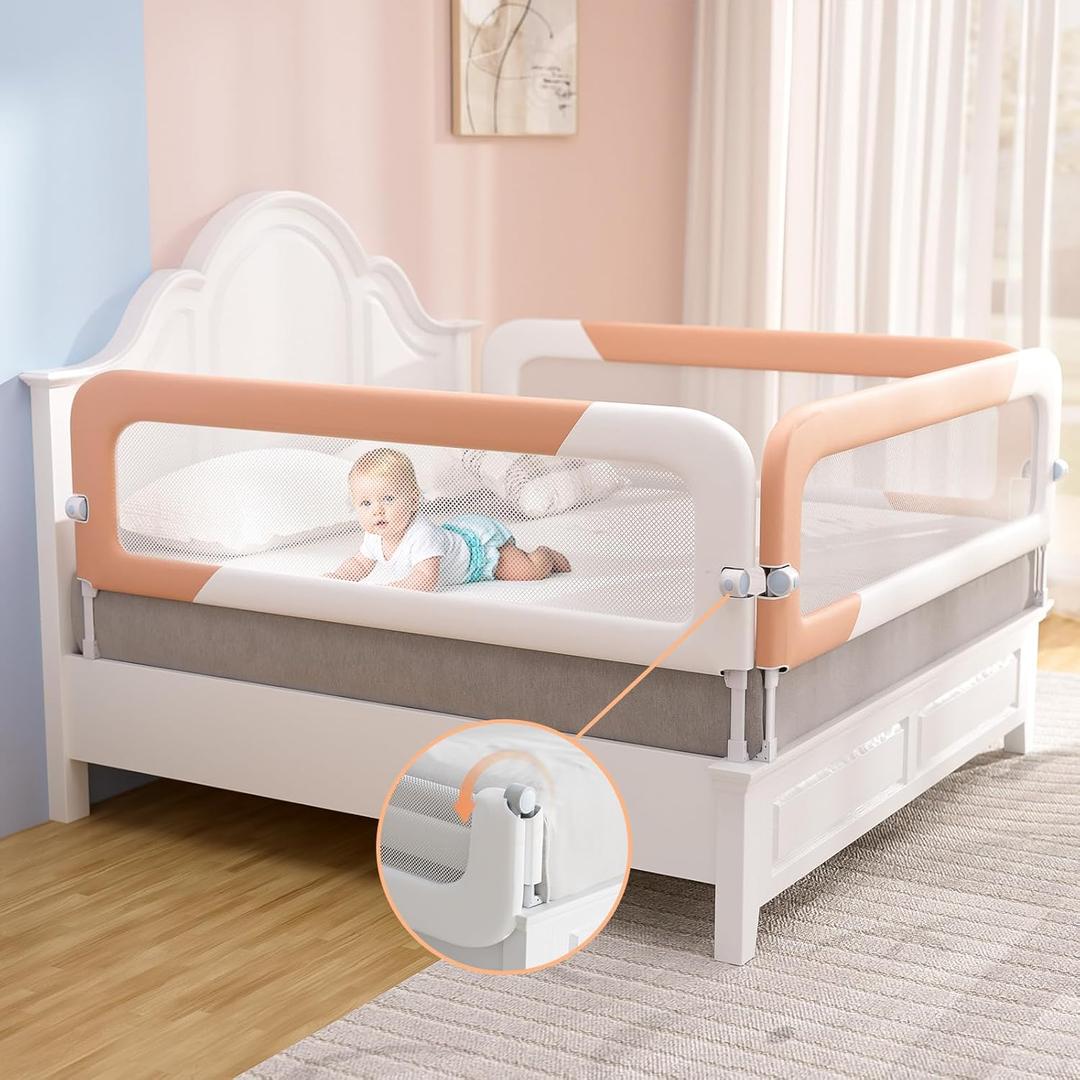 Omzer Bed Rails for Queen Bed - 3 Packs Adjustable Height & Foldable Bed Guard Rail for Toddlers, Baby Safety Bed Railing 78.7x78.7x59 Designed for Queen Size Beds