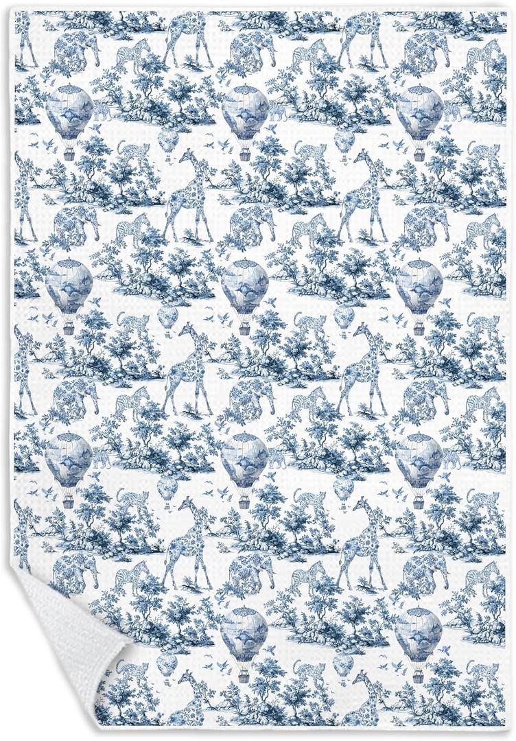 Chinoiserie Wildlife Botanical Kitchen Towels, Gifts for Animal Lovers Dish Tea Towels for Kitchen Decor, Blue and White French Country Hand Towel for Bathroom Decor, 16x24 Inch (Color-01)