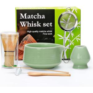 Matcha Whisk Set,7pcs Green Matcha Set includes Matcha Bowl (19 oz),Bamboo Matcha Whisk and Matcha Scoop,Matcha Whisk Holder,Stainless Steel Sifter,Tea Making Tools,Matcha Kit Gift for Matcha Lovers
