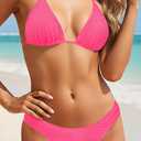 Women Two Piece Bikini Set - Sexy Halter Triangle Bikini Top with High Cut Cheeky Bikini Bottom Swimsuits (Pink, XL)
