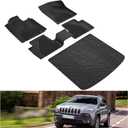 KIWI MASTER Floor Mats & Cargo Mat for 2014-2023 Jeep Cherokee (Not Grand Cherokee), Custom Fit All Weather Car Mats, Heavy Duty TPE Floor Liners, Front & Rear & Tray Trunk Mat Set, Black