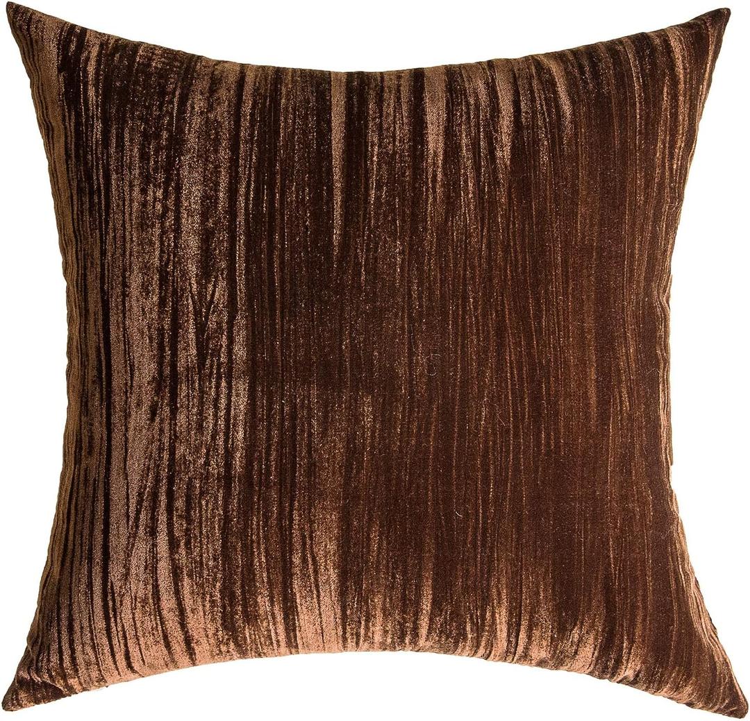 Throw Pillow Covers 18x18 Inch 2 Pack Luxurious Solid Crepe Velvet Square Decorative Pillow Cases for Farmhouse Square Cushion Case for Home Sofa Couch Decor, Brown