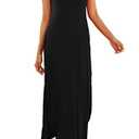 Hount Summer Beach Dresses for Women 2026 Cotton Sleeveless Slit Tank Maxi Dresses with Pockets Black Large