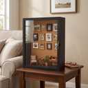 5 Inch Extra Deep Shadow Box Frame, 12x16 Black for Memorabilia Display | Front Opening Retro Lock, with 10 Pins, Clear Real Glass, Wall Mount Display Case Bouquets or Dolls, Natural Linen Cork Back
