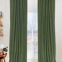 100% Blackout Shield Linen Blackout Curtains for Bedroom 84 Inches Long, Back Tab/Rod Pocket Living Room Drapes, Thermal Insulated Blackout Curtains 2 Panels Set, 50" W x 84" L, Moss Green