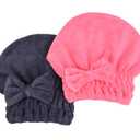 MAYOUTH Microfiber Hair Drying Towels Head wrap with Bow-Knot Shower Cap Hair Turban hairWrap Bath Cap for Curly Short or Long & Wet Hair Gift for Women 2pack (1darkgrey+rose Red)