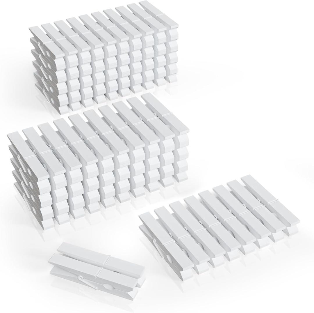 100Pcs White Clothespins, 2.9 Inch Clothes Pins Wooden, Colorful Clothespins for Hanging Clothes Crafts Picture Laundry Clips Cheer